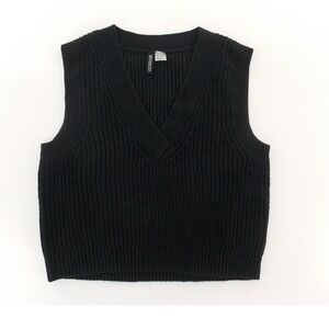 H&M Divided Sweater Vest V-Neck Knit Women Size Medium Black